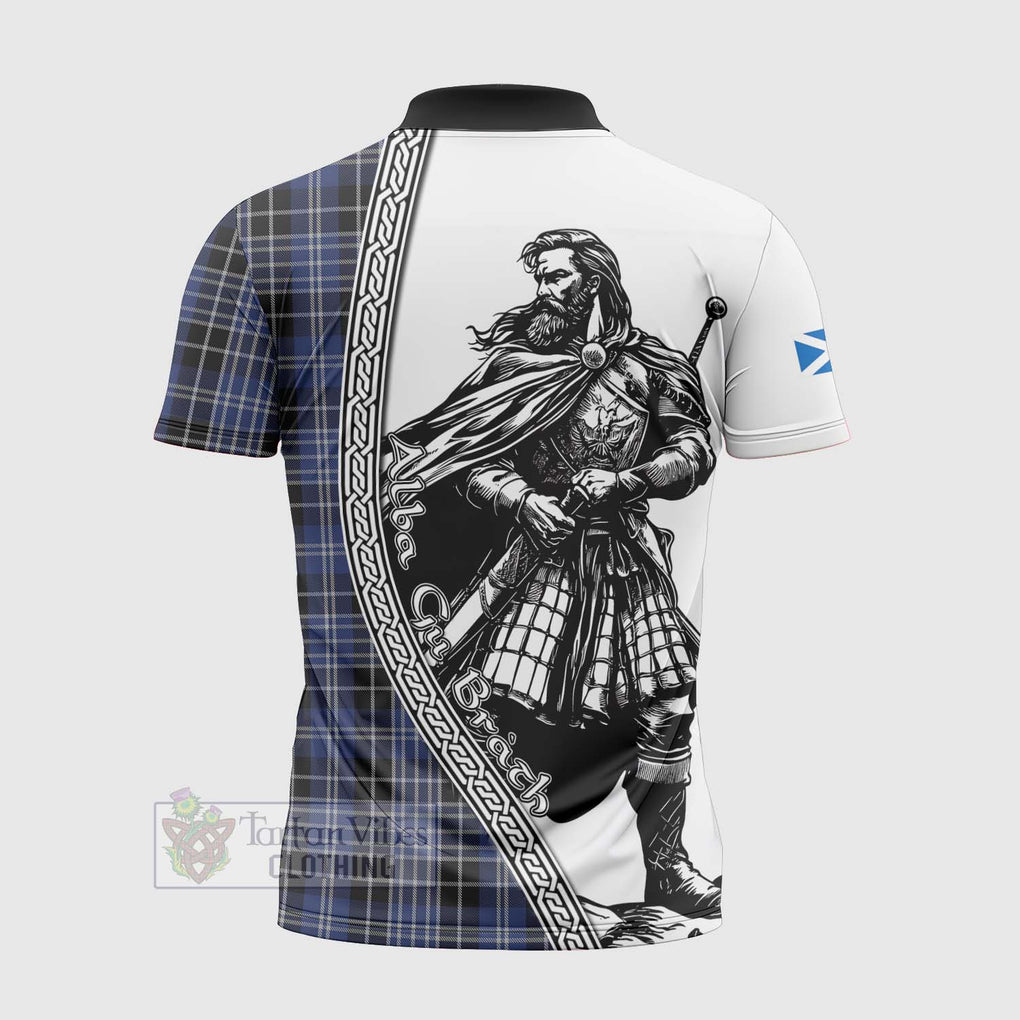 Tartan Vibes Clothing Clark (Clarke) Tartan Clan Crest Zipper Polo Shirt with Highlander Warrior Celtic Style