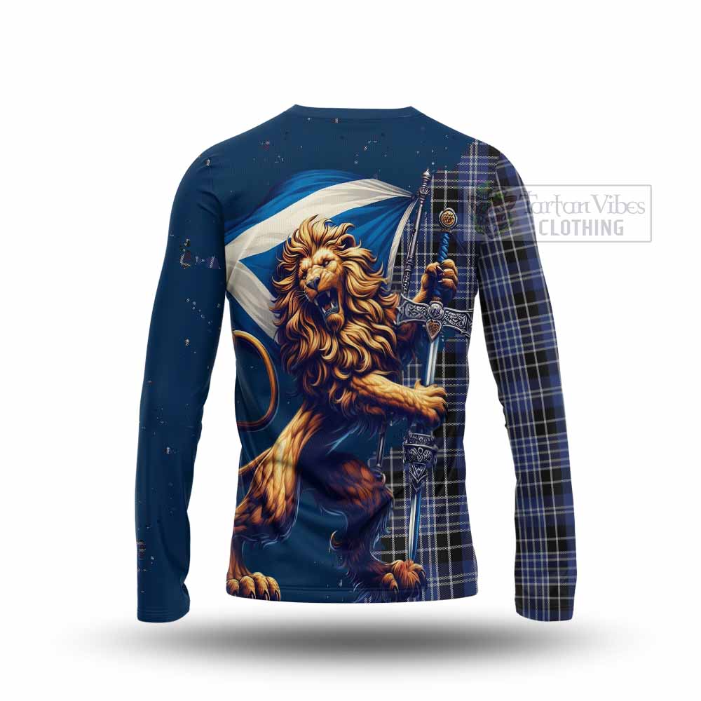 Tartan Vibes Clothing Clark (Clarke) Tartan Family Crest Long Sleeve T-Shirt with Scottish Majestic Lion