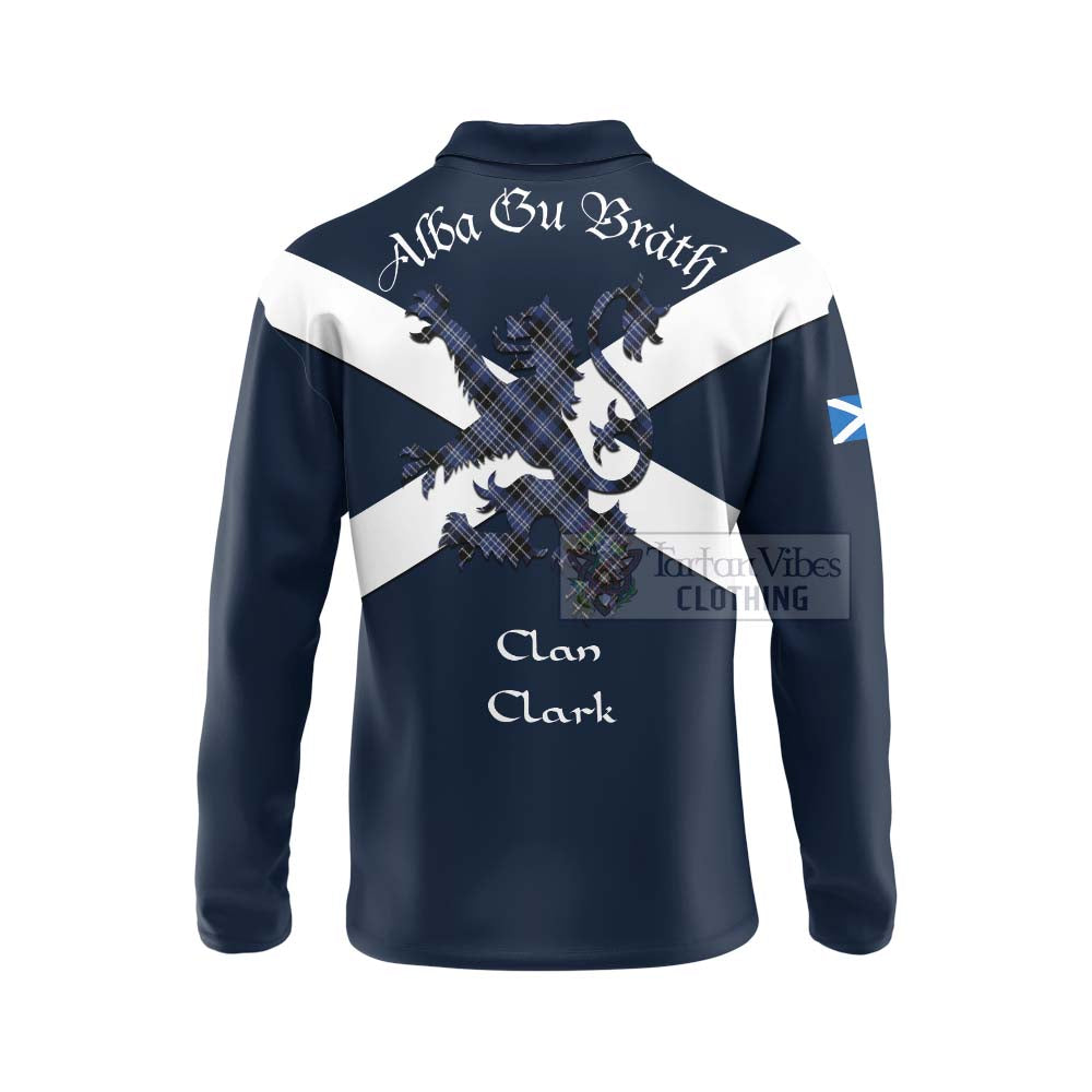 Tartan Vibes Clothing Clark (Clarke) Tartan Lion Rampant Long Sleeve Polo Shirt – Proudly Display Your Heritage with Alba Gu Brath and Clan Name