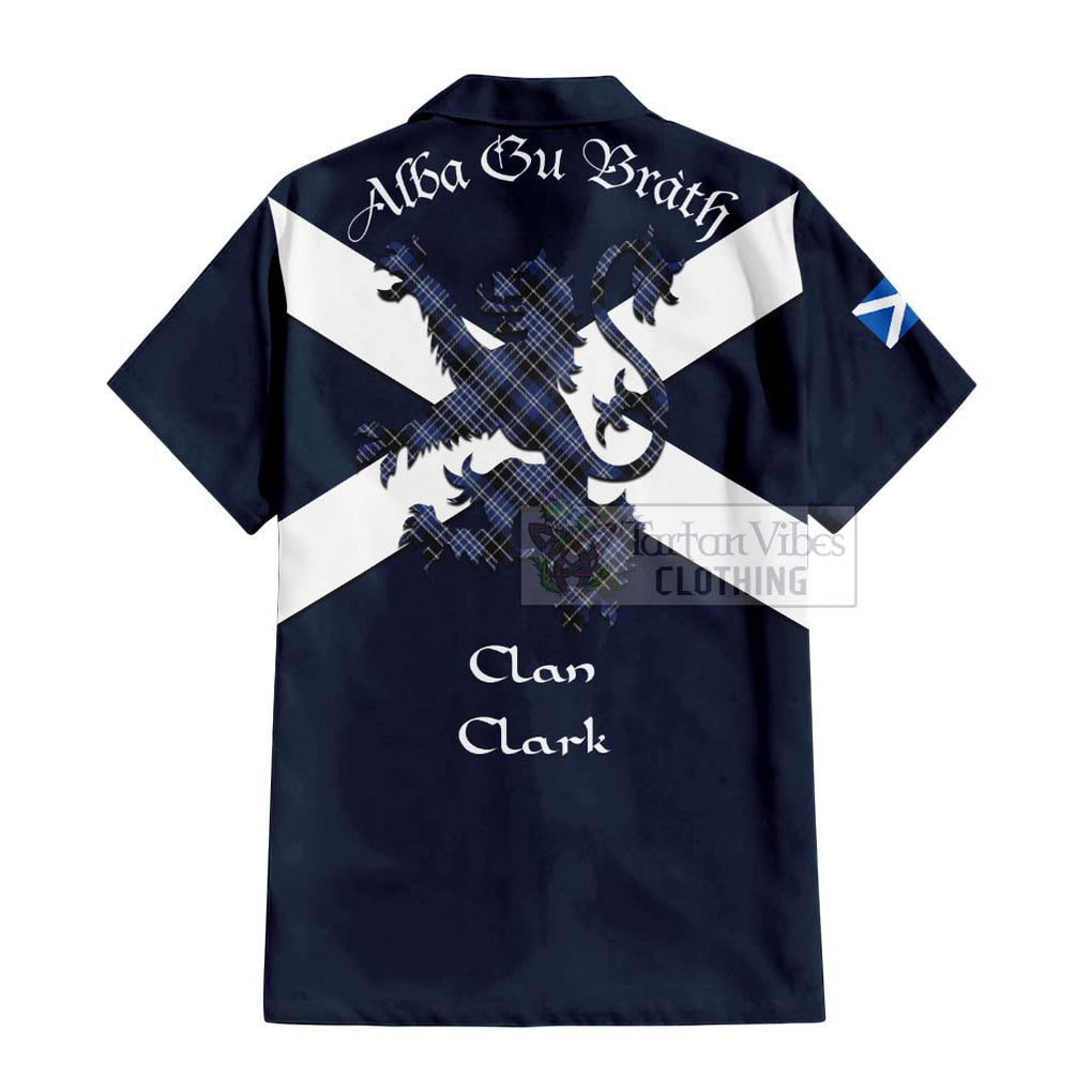 Tartan Vibes Clothing Clark (Clarke) Tartan Lion Rampant Short Sleeve Button Shirt – Proudly Display Your Heritage with Alba Gu Brath and Clan Name