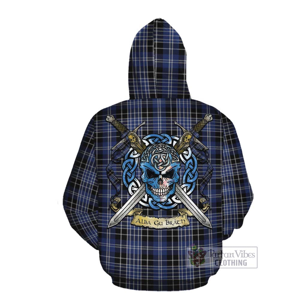 Tartan Vibes Clothing Clark (Clarke) Tartan Cotton Hoodie with Family Crest Celtic Skull Style