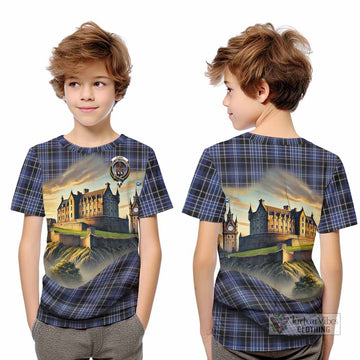 Clark (Clarke) Tartan Family Crest Kid T-Shirt with Scottish Ancient Castle Style - Tartan Vibes Clothing