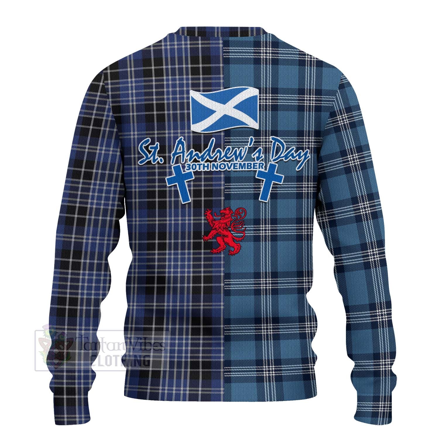 Tartan Vibes Clothing Clark (Clarke) Tartan Knitted Sweater Happy St. Andrew's Day Half Tartan Style