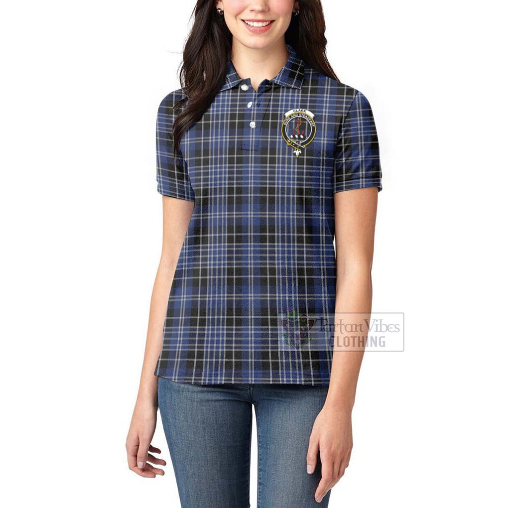 Tartan Vibes Clothing Clark (Clarke) Tartan Women's Polo Shirt with Family Crest Celtic Skull Style