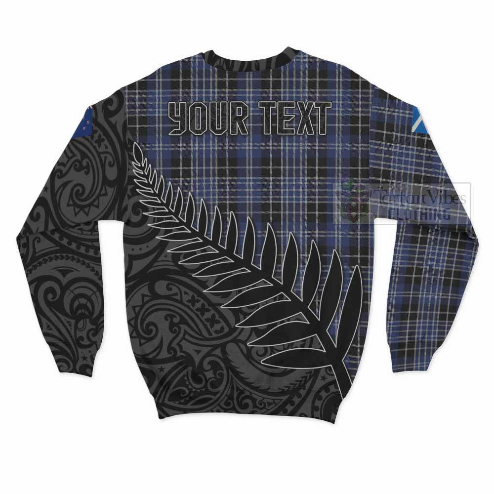 Tartan Vibes Clothing Clark (Clarke) Crest Tartan Sweatshirt with New Zealand Silver Fern Half Style