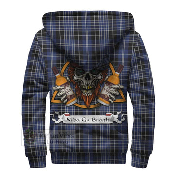 Clark (Clarke) Tartan Sherpa Hoodie with Family Crest and Bearded Skull Holding Bottles of Whiskey