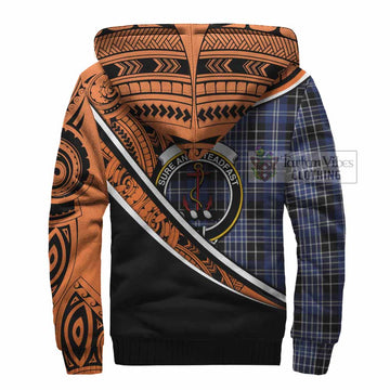 Clark (Clarke) Crest Tartan Sherpa Hoodie with Polynesian Vibes Style - Orange Version