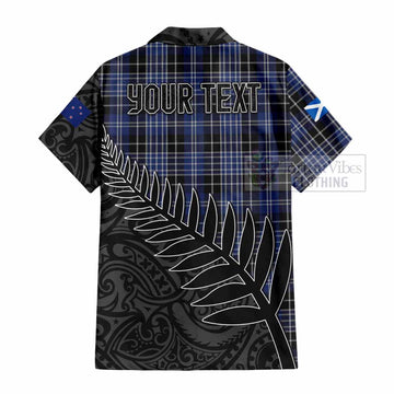 Clark (Clarke) Crest Tartan Short Sleeve Button Shirt with New Zealand Silver Fern Half Style