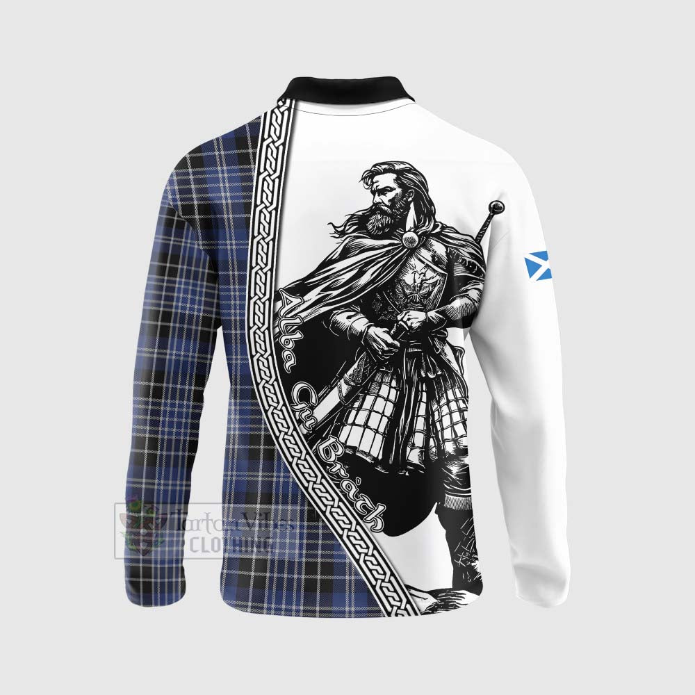 Tartan Vibes Clothing Clark (Clarke) Tartan Clan Crest Long Sleeve Polo Shirt with Highlander Warrior Celtic Style