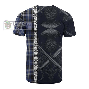 Clark (Clarke) Tartan Cotton T-shirt with Family Crest Cross Sword Thistle Celtic Vibes