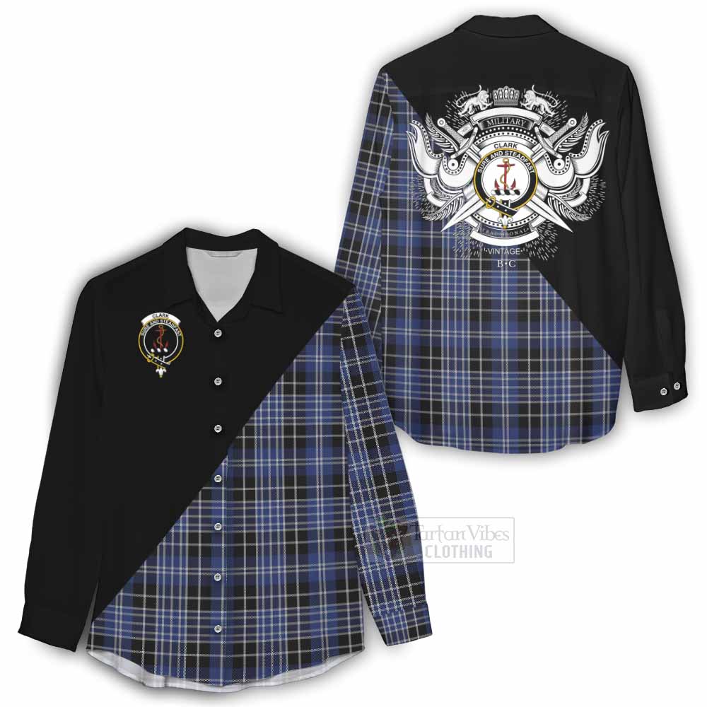 Tartan Vibes Clothing Clark (Clarke) Tartan Women's Casual Shirt with Family Crest and Military Logo Style