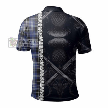 Clark (Clarke) Tartan Polo Shirt with Family Crest Cross Sword Thistle Celtic Vibes