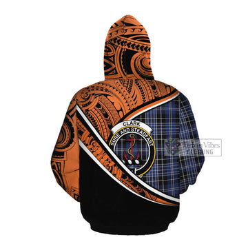 Clark (Clarke) Crest Tartan Cotton Hoodie with Polynesian Vibes Style - Orange Version