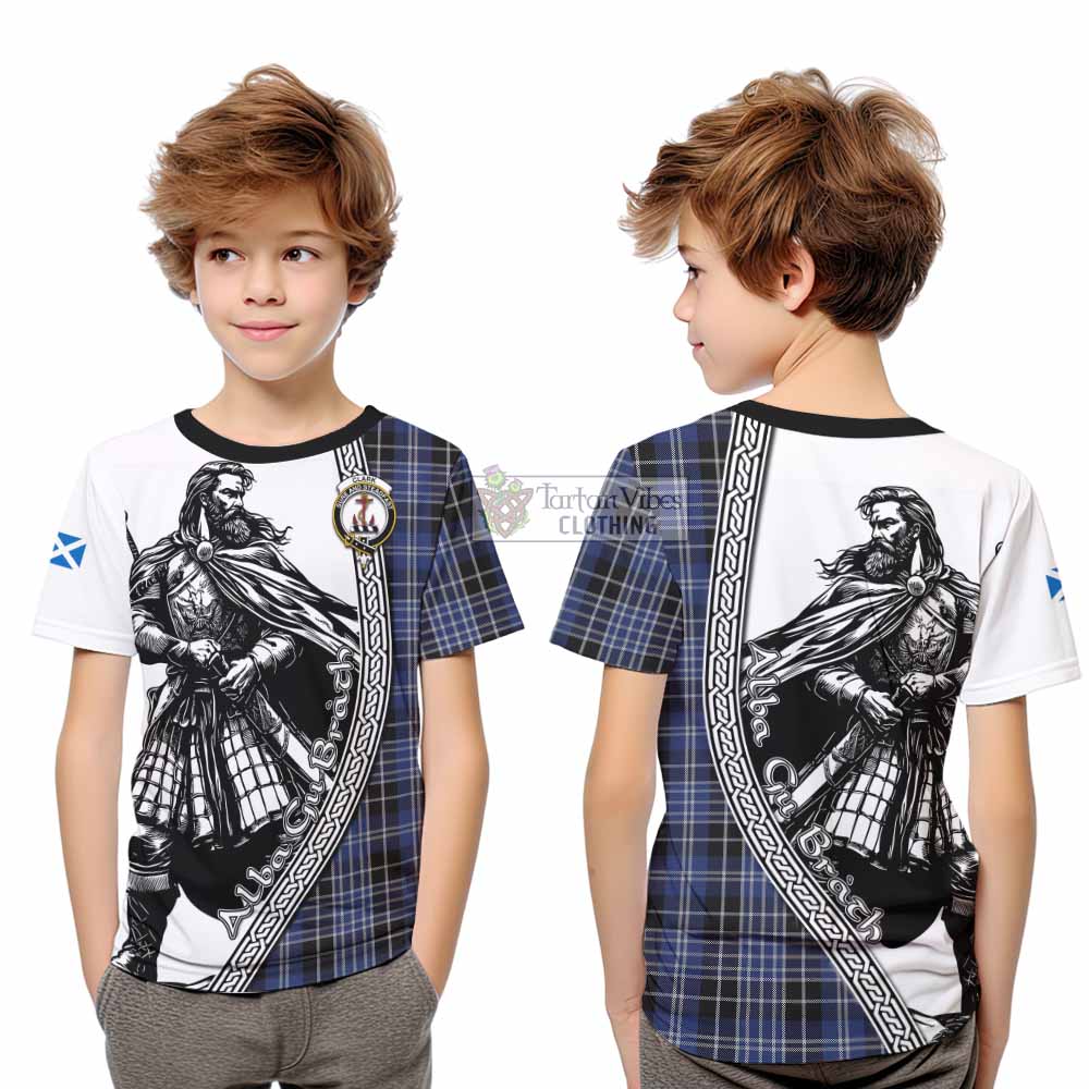 Clark (Clarke) Tartan Clan Crest Kid T-Shirt with Highlander Warrior Celtic Style