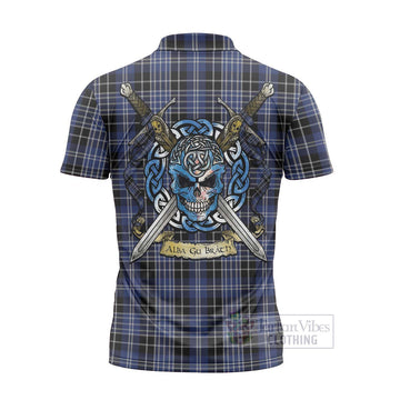 Clark (Clarke) Tartan Zipper Polo Shirt with Family Crest Celtic Skull Style