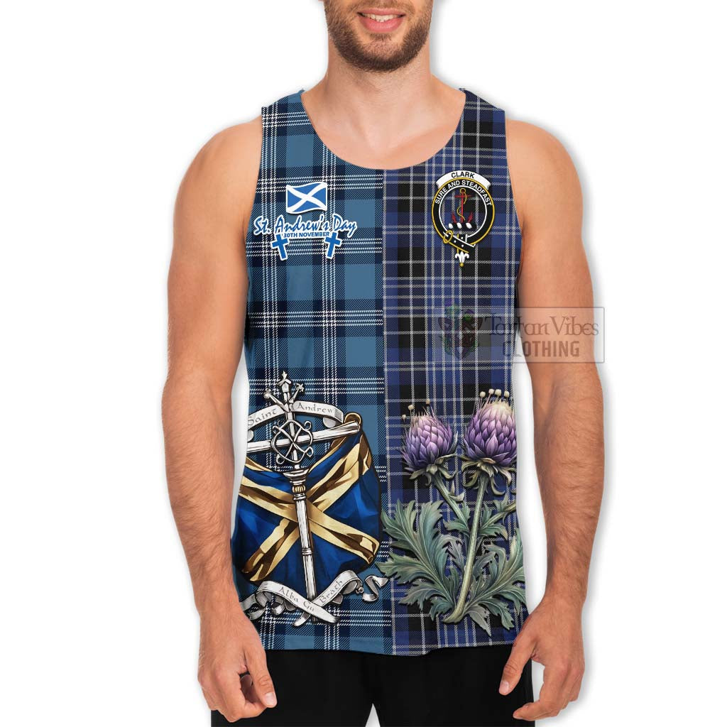 Tartan Vibes Clothing Clark (Clarke) Tartan Men's Tank Top Happy St. Andrew's Day Half Tartan Style