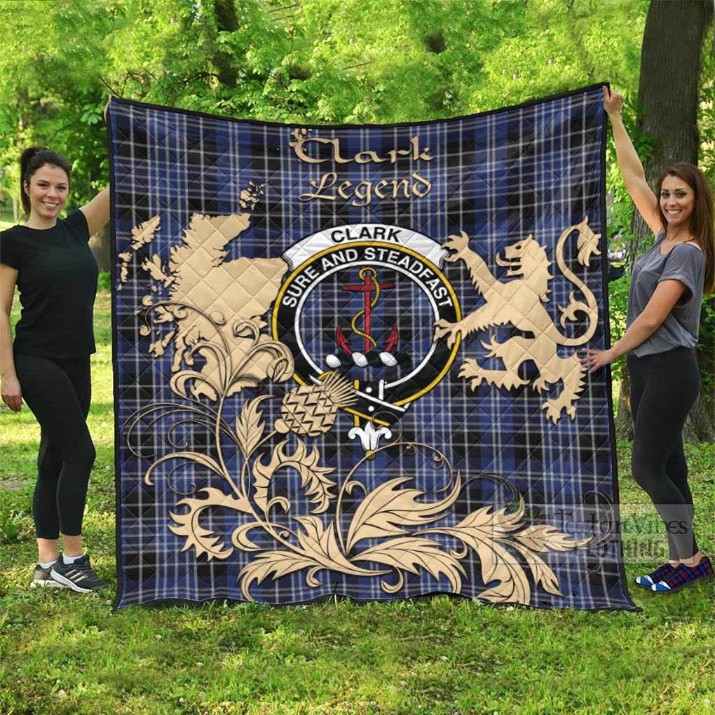 Tartan Vibes Clothing Clark (Clarke) Tartan Quilt with Family Crest and Scottish Symbol Style