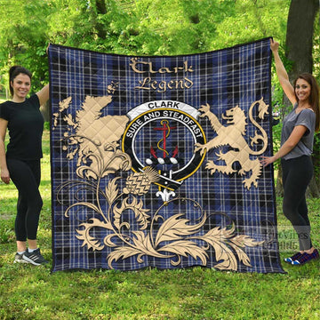 Clark (Clarke) Tartan Quilt with Family Crest and Scottish Symbol Style