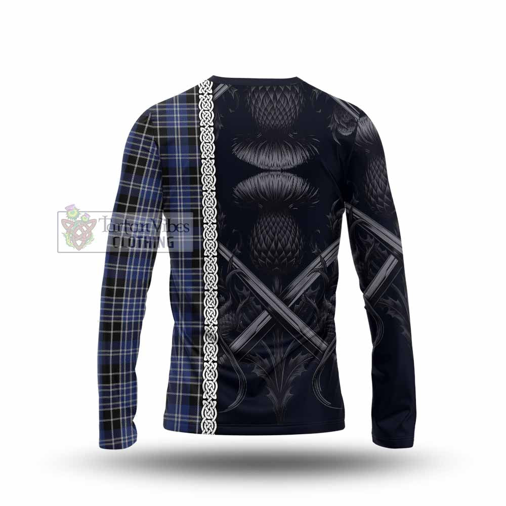 Tartan Vibes Clothing Clark (Clarke) Tartan Long Sleeve T-Shirt with Family Crest Cross Sword Thistle Celtic Vibes