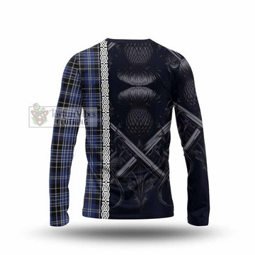 Clark (Clarke) Tartan Long Sleeve T-Shirt with Family Crest Cross Sword Thistle Celtic Vibes