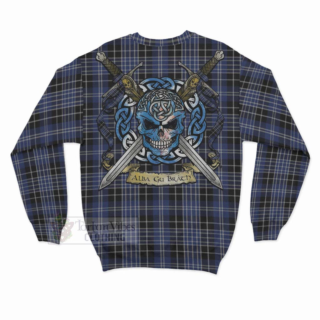 Tartan Vibes Clothing Clark (Clarke) Tartan Sweatshirt with Family Crest Celtic Skull Style