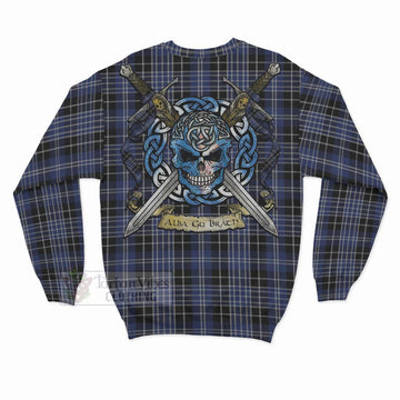 Clark (Clarke) Tartan Sweatshirt with Family Crest Celtic Skull Style