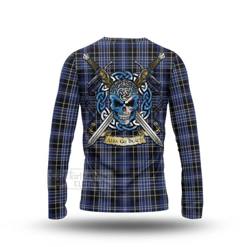 Clark (Clarke) Tartan Long Sleeve T-Shirt with Family Crest Celtic Skull Style