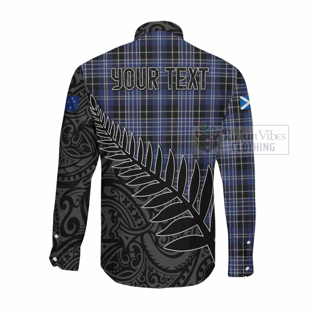 Tartan Vibes Clothing Clark (Clarke) Crest Tartan Long Sleeve Button Shirt with New Zealand Silver Fern Half Style