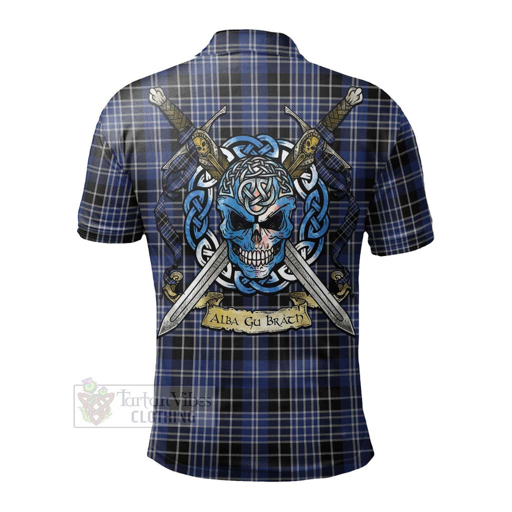 Tartan Vibes Clothing Clark (Clarke) Tartan Polo Shirt with Family Crest Celtic Skull Style