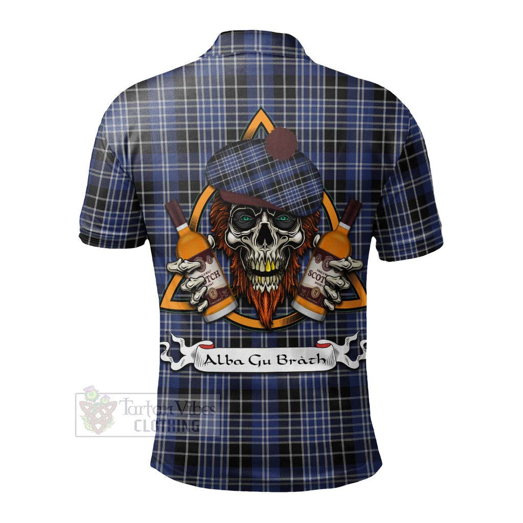 Tartan Vibes Clothing Clark (Clarke) Tartan Polo Shirt with Family Crest and Bearded Skull Holding Bottles of Whiskey