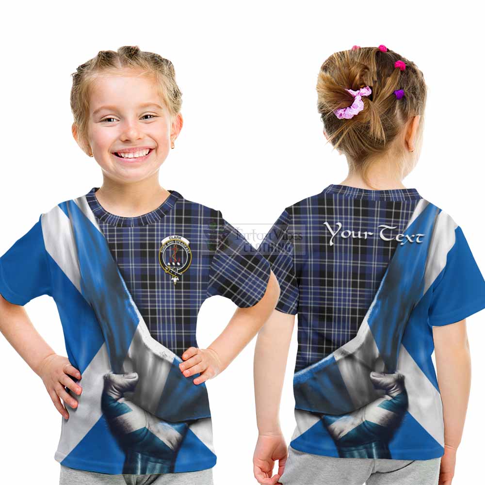 Tartan Vibes Clothing Clark (Clarke) Tartan Kid T-Shirt with Family Crest Scotland Patriotic Style