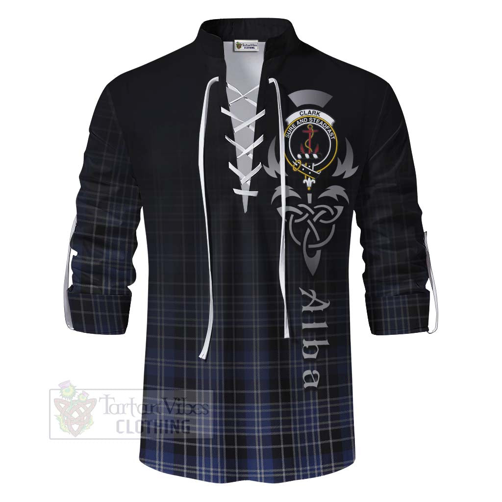 Tartan Vibes Clothing Clark (Clarke) Tartan Ghillie Kilt Shirt Featuring Alba Gu Brath Family Crest Celtic Inspired