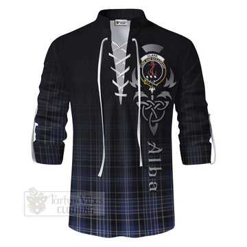 Clark (Clarke) Tartan Ghillie Kilt Shirt Featuring Alba Gu Brath Family Crest Celtic Inspired