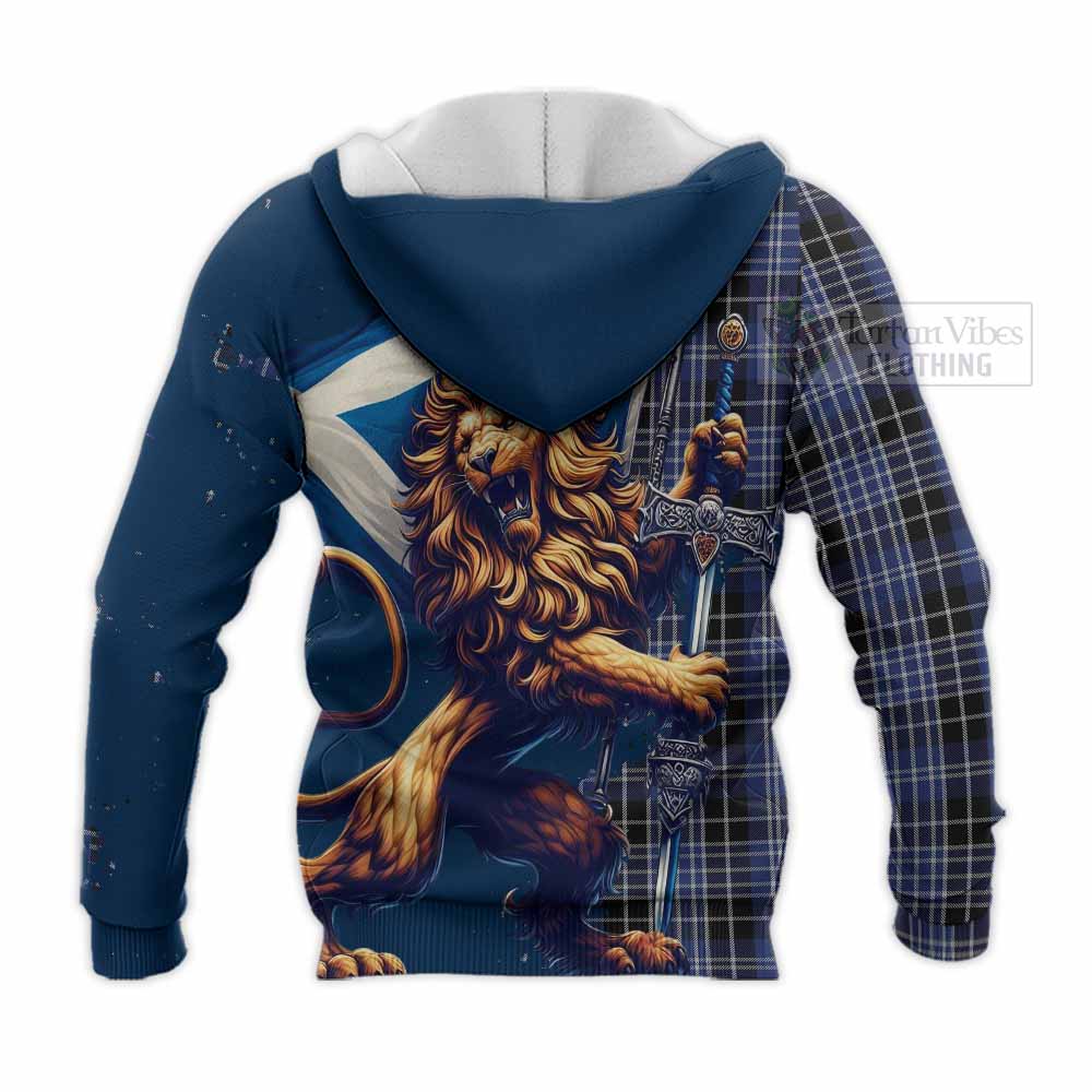 Tartan Vibes Clothing Clark (Clarke) Tartan Family Crest Knitted Hoodie with Scottish Majestic Lion