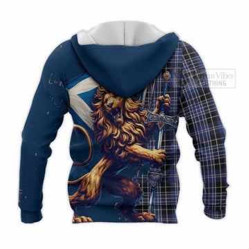 Clark (Clarke) Tartan Family Crest Knitted Hoodie with Scottish Majestic Lion