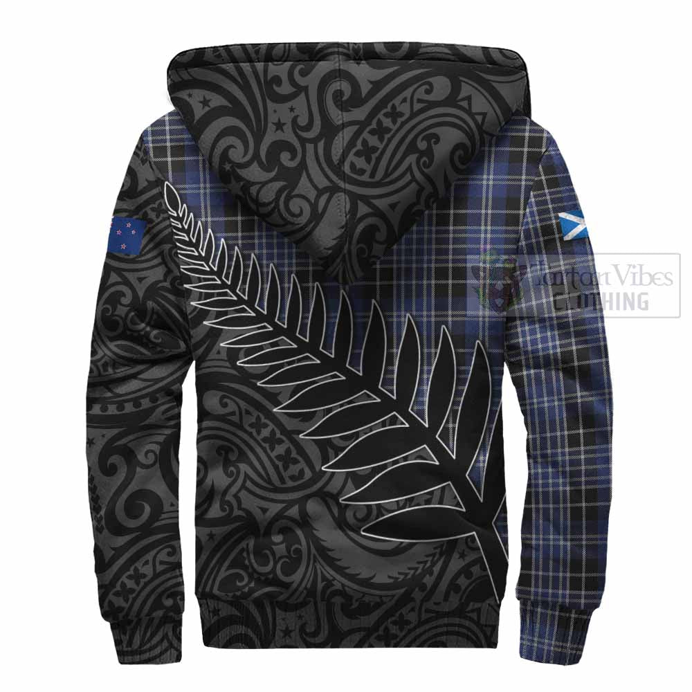 Tartan Vibes Clothing Clark (Clarke) Crest Tartan Sherpa Hoodie with New Zealand Silver Fern Half Style