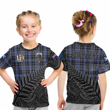 Clark (Clarke) Crest Tartan Kid T-Shirt with New Zealand Silver Fern Half Style