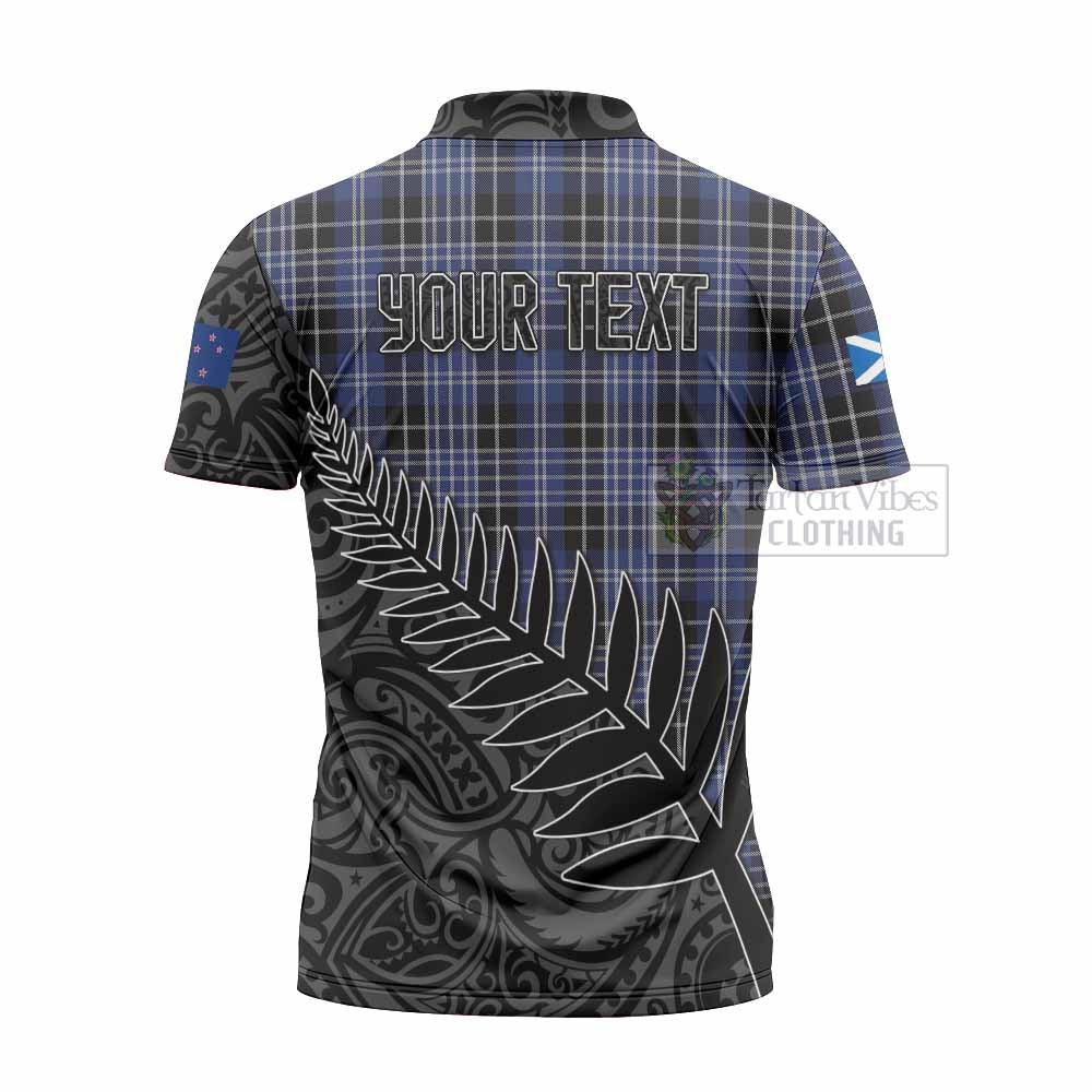 Tartan Vibes Clothing Clark (Clarke) Crest Tartan Zipper Polo Shirt with New Zealand Silver Fern Half Style