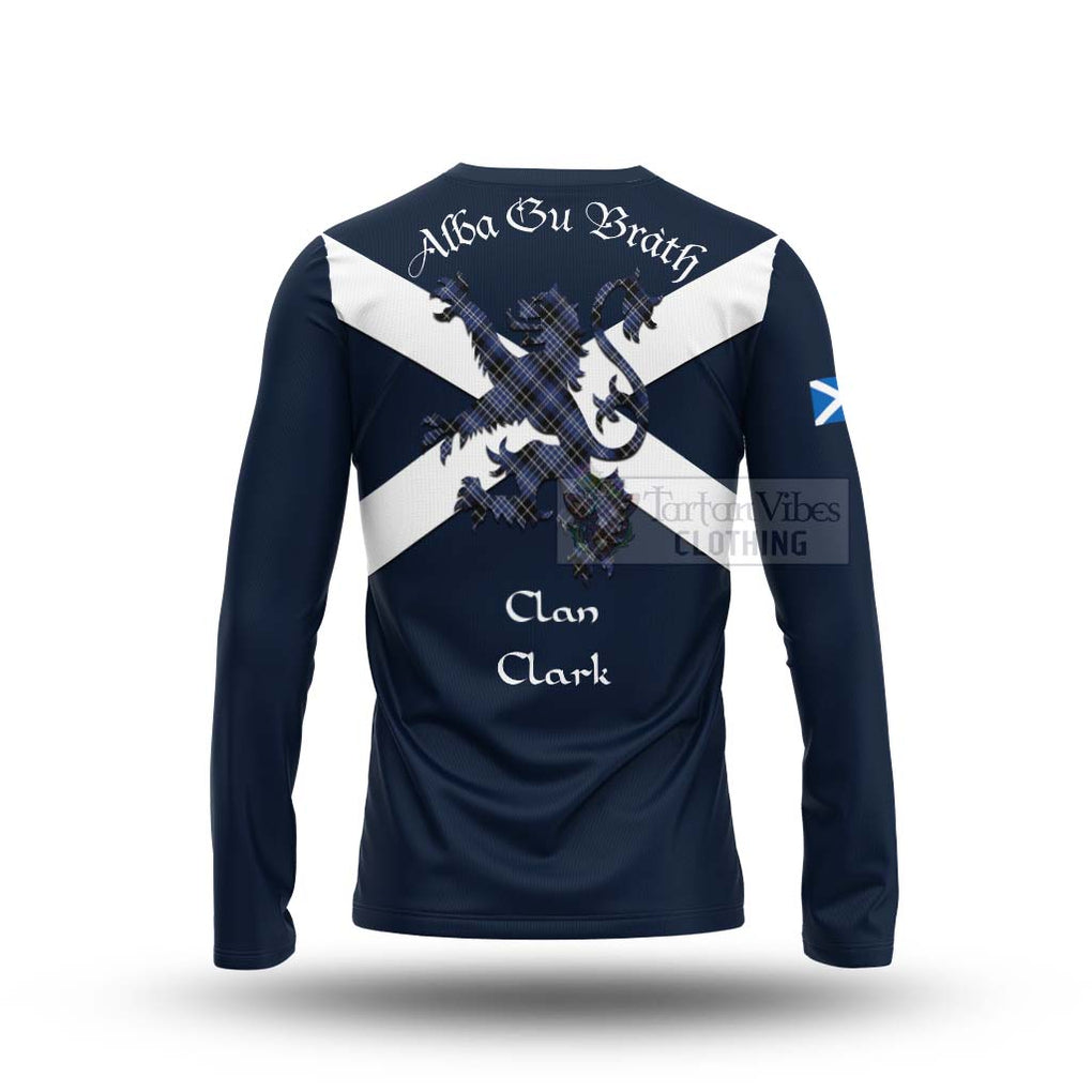 Tartan Vibes Clothing Clark (Clarke) Tartan Lion Rampant Long Sleeve T-Shirt – Proudly Display Your Heritage with Alba Gu Brath and Clan Name