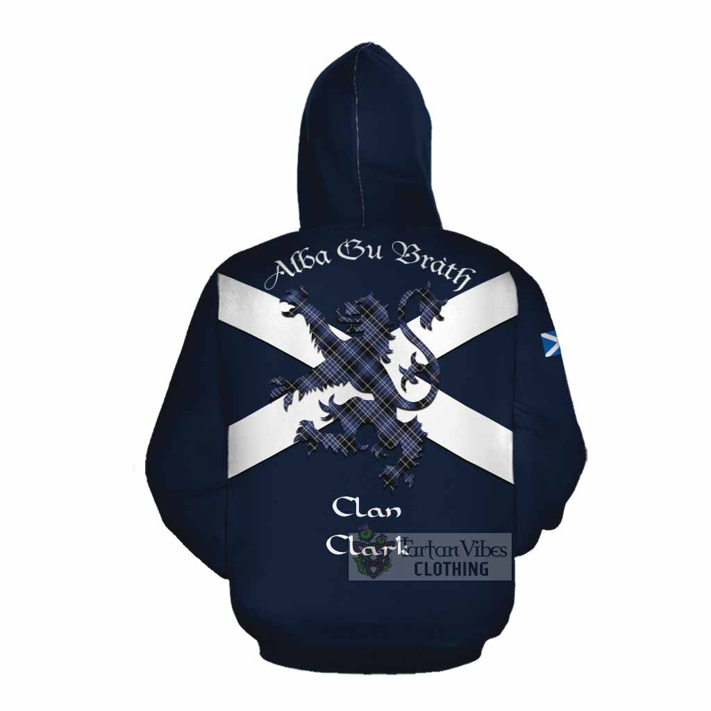 Tartan Vibes Clothing Clark (Clarke) Tartan Lion Rampant Cotton Hoodie Proudly Display Your Heritage with Alba Gu Brath and Clan Name