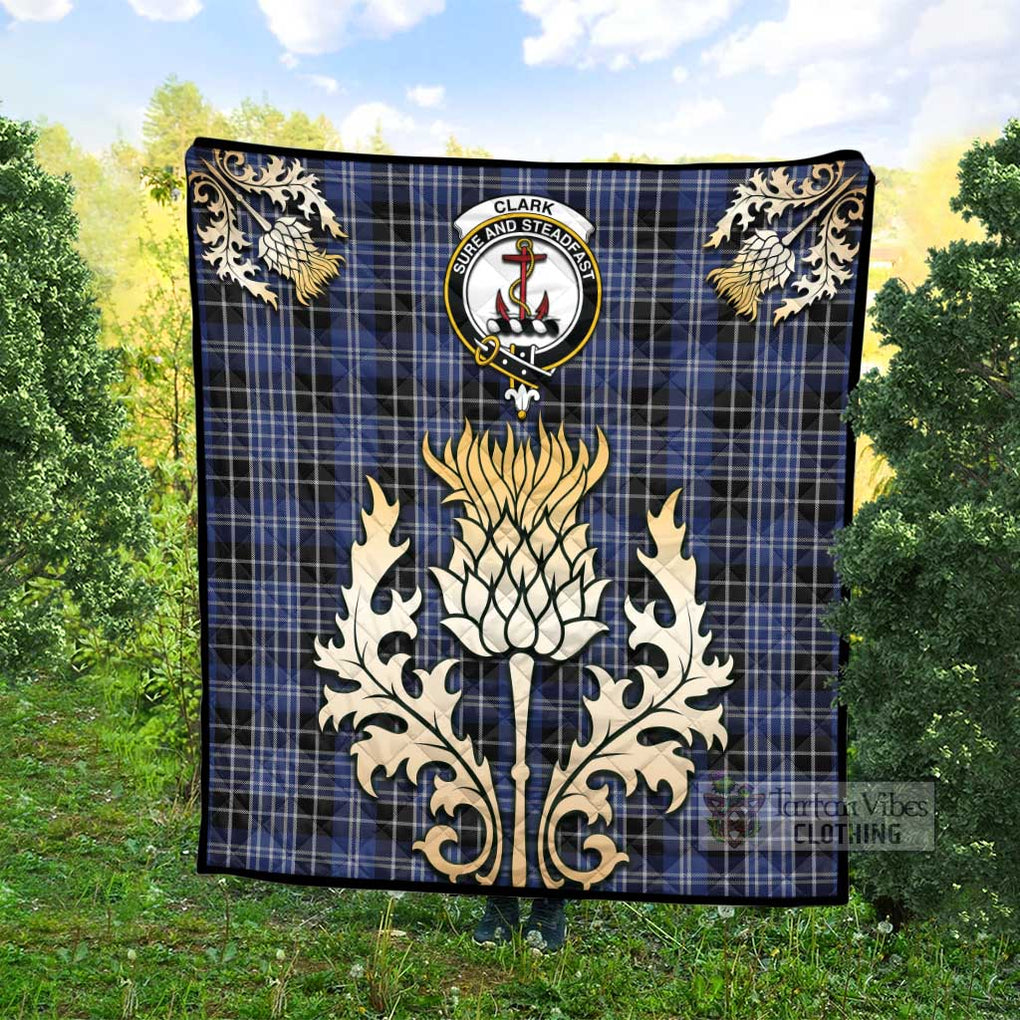 Tartan Vibes Clothing Clark (Clarke) Tartan Quilt with Family Crest and Golden Thistle Style