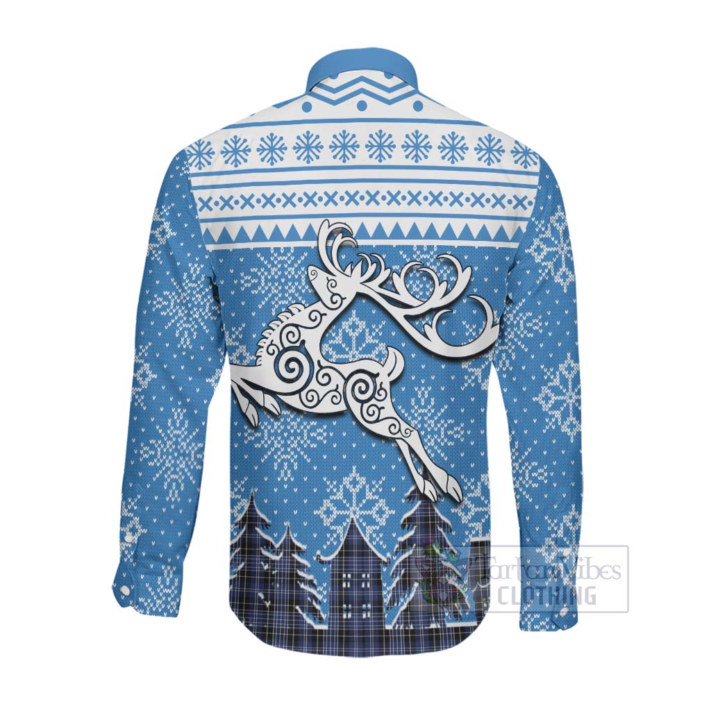 Tartan Vibes Clothing Clark (Clarke) Clan Christmas Long Sleeve Button Shirt Celtic Reindeer Style