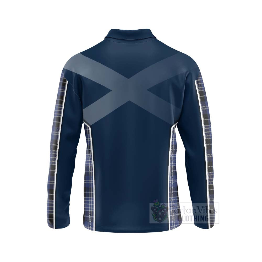 Tartan Vibes Clothing Clark (Clarke) Tartan Long Sleeve Polo Shirt with Family Crest and Scottish Thistle Vibes Sport Style