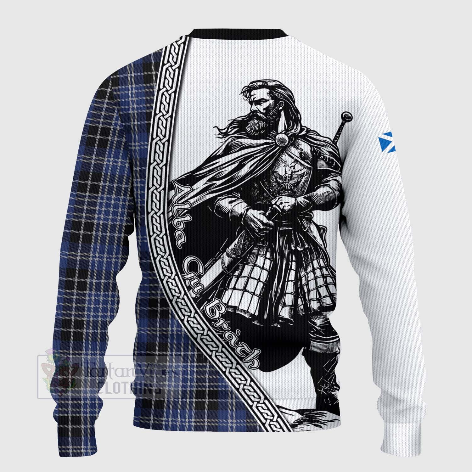 Tartan Vibes Clothing Clark (Clarke) Tartan Clan Crest Knitted Sweater with Highlander Warrior Celtic Style