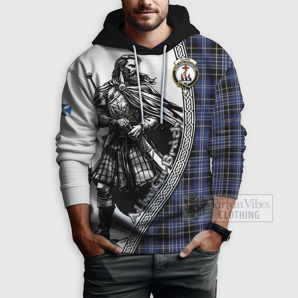 Tartan Vibes Clothing Clark (Clarke) Tartan Clan Crest Hoodie with Highlander Warrior Celtic Style