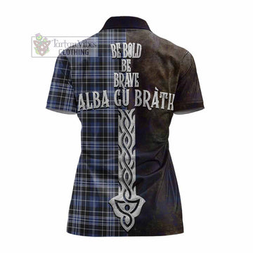 Clark (Clarke) Tartan Family Crest Women's Polo Shirt Alba Gu Brath Be Brave Lion Ancient Style - Tartan Vibes Clothing