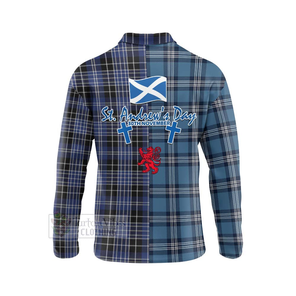 Tartan Vibes Clothing Clark (Clarke) Tartan Long Sleeve Polo Shirt Happy St. Andrew's Day Half Tartan Style