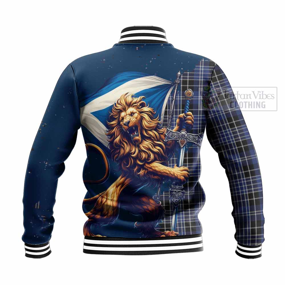 Tartan Vibes Clothing Clark (Clarke) Tartan Family Crest Baseball Jacket with Scottish Majestic Lion