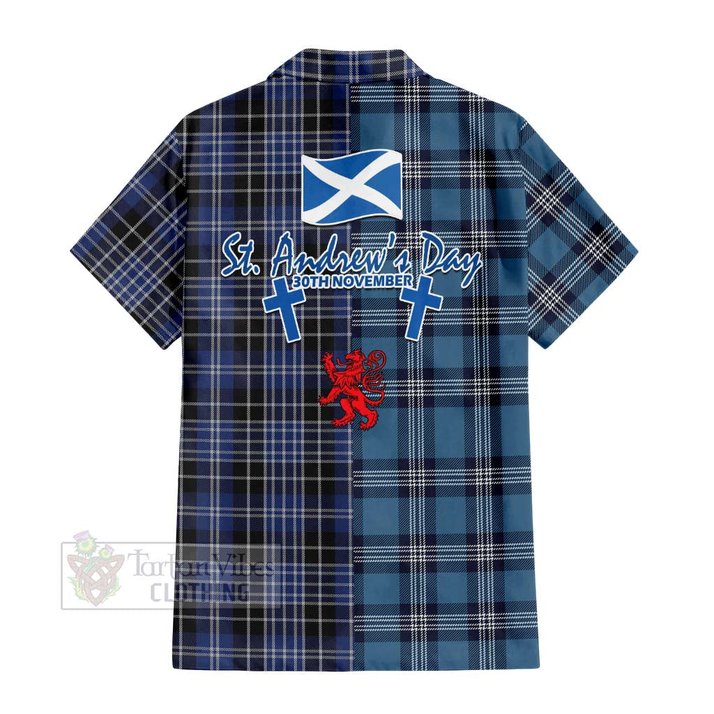 Tartan Vibes Clothing Clark (Clarke) Tartan Short Sleeve Button Shirt Happy St. Andrew's Day Half Tartan Style