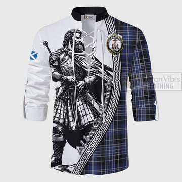 Clark (Clarke) Tartan Clan Crest Ghillie Kilt Shirt with Highlander Warrior Celtic Style